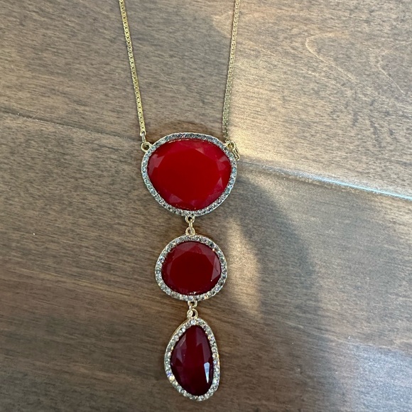 Statement Necklace- wine colored stones with rhinestones - Picture 2 of 3